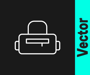 White line Sport bag icon isolated on black background. Vector.