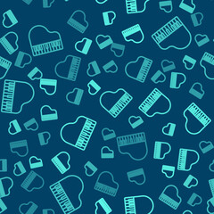 Green line Grand piano icon isolated seamless pattern on blue background. Musical instrument. Vector.