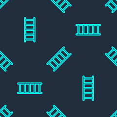 Green line Fire escape icon isolated seamless pattern on blue background. Pompier ladder. Fireman scaling ladder with a pole. Vector.