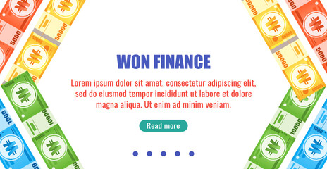 South Korea Business, Payment and Finance Element. South Korean Won Banknotes Money Vector Template, Good for Landing Page, Infographic, Web, Social Media Post or Other Digital and Print Usage. 