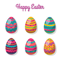 Set of Easter Eggs with different texture isolated on a white background. Happy Spring holiday. Vector Illustration