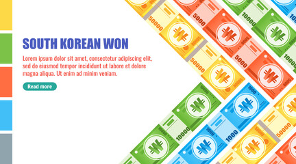 South Korean Won Banknotes Money Vector Template, Can be Used for Landing Page, Web, Social Media Post or Other Digital and Printable Infographic. South Korea Business, Payment and Finance Element. 