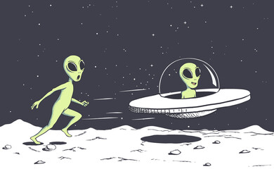 alien catching a flying saucer © Galacticus