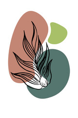 Modern abstraction with colored spots and exotic plants drawn with line to decorate walls, postcards or brochures. Vector illustration design
