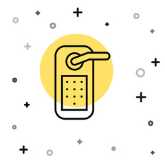 Black line Digital door lock with wireless technology for unlock icon isolated on white background. Door handle sign. Security smart home. Random dynamic shapes. Vector.