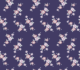 Japanese Cute Pink Flower Vector Seamless Pattern
