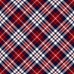 Tartan pattern in blue, red, white. Herringbone seamless textured check plaid for flannel shirt, skirt, blanket, throw, or other modern Christmas holiday fashion textile print.