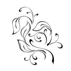 ornament 1484. unique decorative element with stylized leaves and curls in black lines on a white background