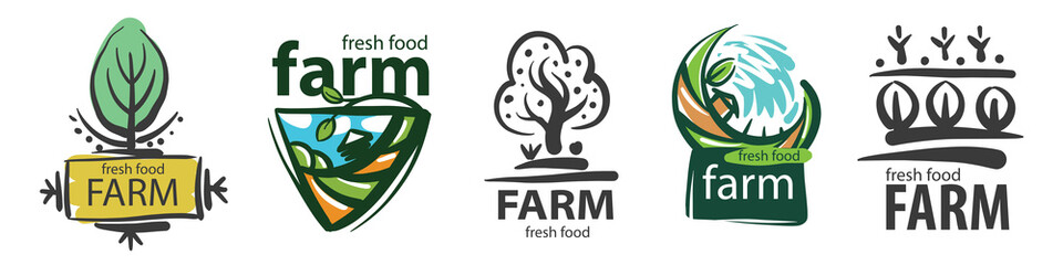 Vector set of logos for agriculture and farms