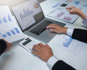 Team of business people working together in the meeting room office, teamwork background charts and graphs banner, double exposure successful teamwork,business planning concept.