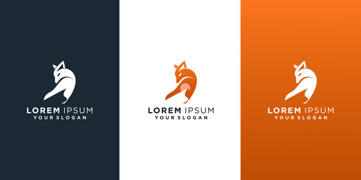 fox and moon logo template set