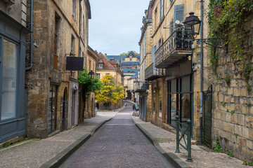 empty streets of sarlat la caneda town, France