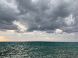 Stormy seascape background, rainy clouds