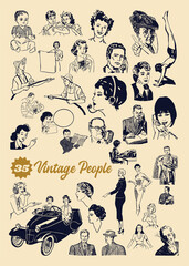 Vintage people set contains 35 people diverse in age, roles, profession, men and women. - 408772792