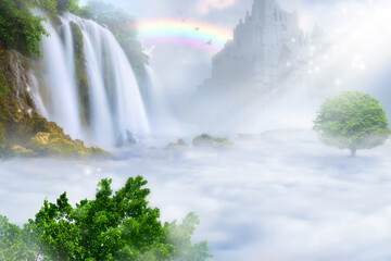 Paradise kingdom above the clouds. Heaven concept. - obrazy, fototapety, plakaty