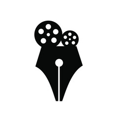 movie writer concept pen nib writer with film reel vector logo icon design illustration