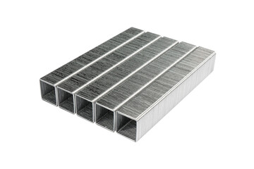 Metal staples isolated on white background. Set of stapler staples clips on white isolated background