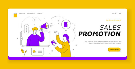 Sales promotion landing page banner template. Vector illustration