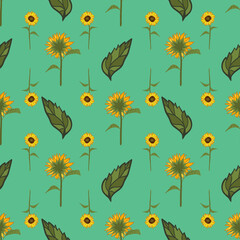 Fototapeta na wymiar Blooming sunflowers seamless pattern design