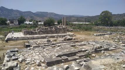 The foundations of the three temples at the Letoon Ancient City are clearly visible. Letoon added as a UNESCO World Heritage Site along with Xanthos in 1988.