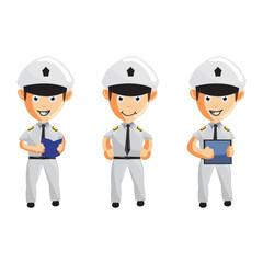 Airplane Pilot Cartoon Character Set Aircraft Captain in Uniform