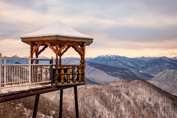 observation deck in the snow-capped mountains of lago-naki