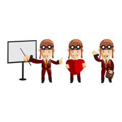 pilot character illustration use helmet headphones and glasses Set