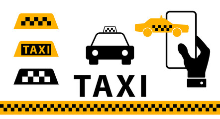 Taxi icon set. Taxi service signs. Flat vector illustration isolated on white.