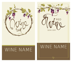 Wine labels with grapevine / Set vector illustration, floral design element