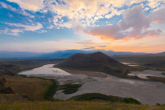 Karapınar Meke Crater Lake is 8 km southeast of Karapınar. It is a crater lake formed by double explosion on the ground that is unique in the world.