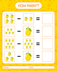 How many counting game lemon. worksheet for preschool kids, kids activity sheet, printable worksheet