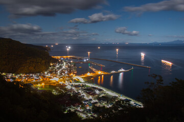 北海道羅臼漁港の夜景