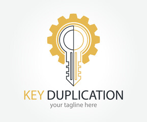 Abstract creative key duplication logo concept. Professional skilled key cutter sign.