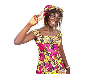 beautiful young woman making victory sign.