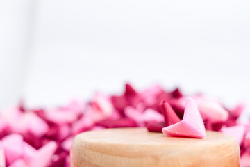 Stack of red and pinkOrigami paper of heart, sensitive focus , valentine and love concept.