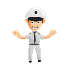 Airplane Pilot Hand Welcome Cartoon Character Aircraft Captain in Uniform