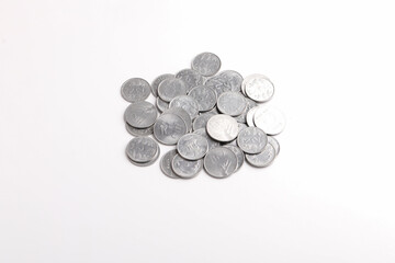 Indian two rupee coins on white background