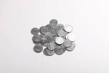 Indian two rupee coins on white background