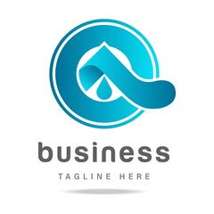Abstract logo with A letter alphabet font in blue circle and waves lines,symbol clean water business company,sign reliable product and services.Design template icon technologies pure drop aqua.Vector.