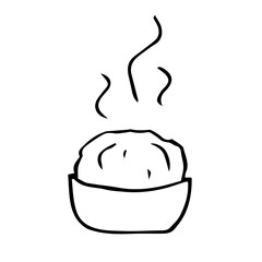 Bowl of porridge, vector doodle illustration, hand drawing outline sketch