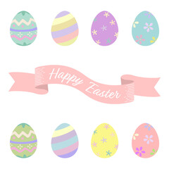 Pastel color Easter egg illustration set (white background, vector, cut out)
