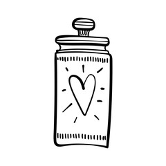 Hand drawn mason jar with heart shape isolated on a white. Contour sketch. Vector illustration.