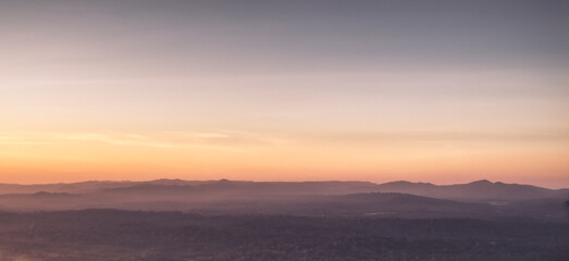 Panorama scenic of Evening haze in the mountains, sunset light Khaoyai national Park Thailand