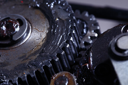 Gears in industrial lubrication close-up