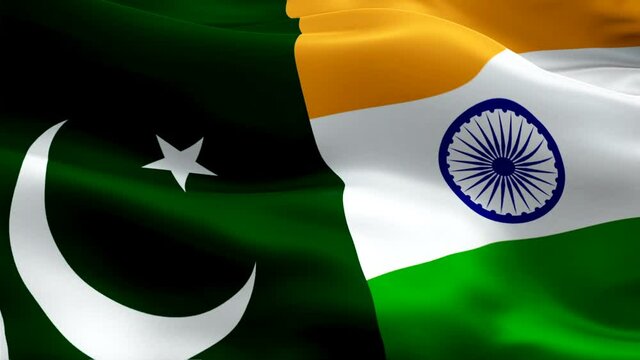 Pakistani and Indian flag waving video in wind footage Full HD. Pakistani vs Indian flag waving video download. India Flag Looping Closeup 1080p Full HD 1920X1080 footage. Pakistan Indian countries fl