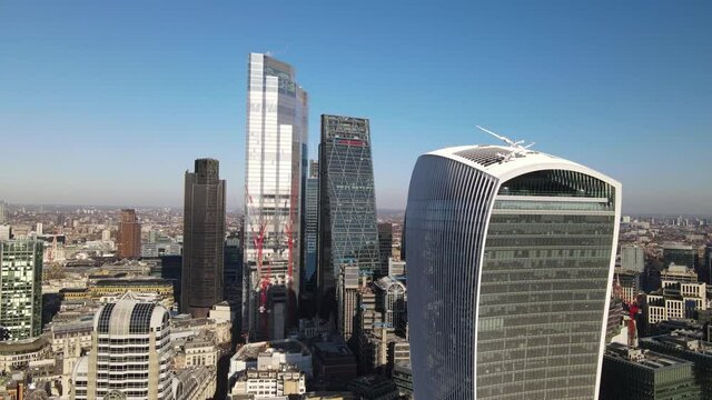 Establishing Aerial View of London UK, Sunny Day, United Kingdom taken in january 2021.