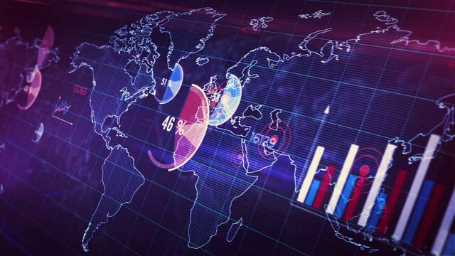 Global business statistics charts background. Pandemic, covid epidemic graph, stock market stats, global crisis, coronavirus world diagram. Abstract concept 3d rendering loopable seamless animation.