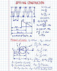 Retro vector background with physics formulas and equations on notebook page. School  notation. Educational and scientific vintage background.