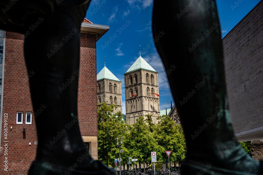 Wall mural Church with two towers in Münster, Germany