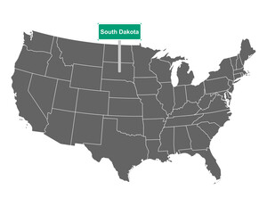 South Dakota Ortsschild und Karte der USA
